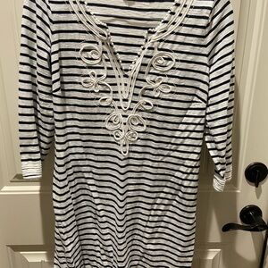 Boden Black and White Midi Dress with Raglan Sleeves